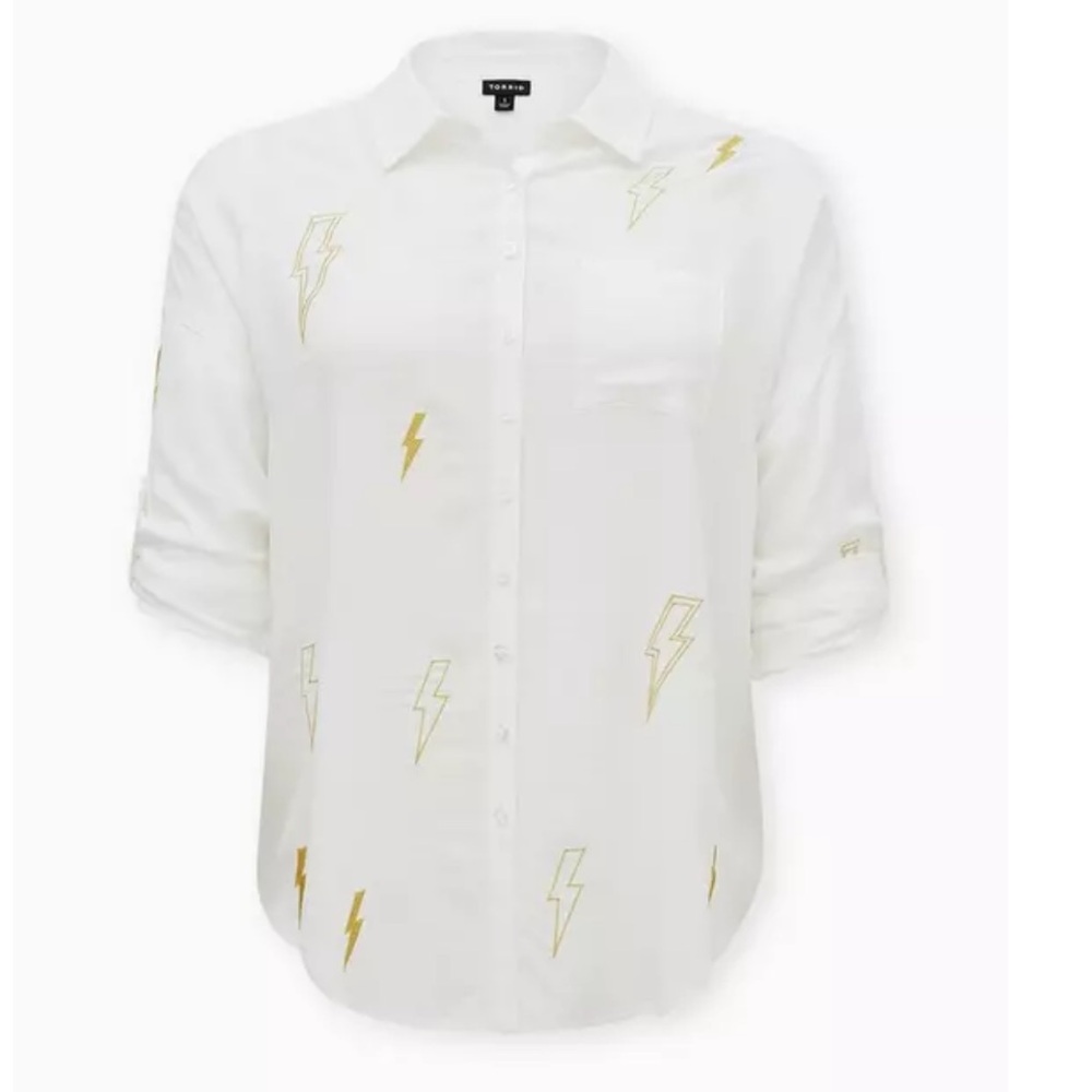 Torrid White Lightning Cloud Dancer Drop Shoulder Button Front Top 1X